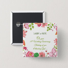 Relieuze bloemen voor 10-jarig huwelijksjubileum vierkante button 5,1 cm