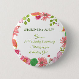 Relieuze bloemen voor 20-jarig huwelijksjubileum ronde button 5,7 cm