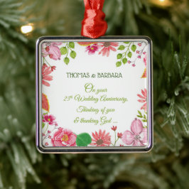 Relieuze bloemen voor 25-jarig huwelijksjubileum metalen ornament