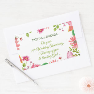 Relieuze bloemen voor 25-jarig huwelijksjubileum rechthoekige sticker
