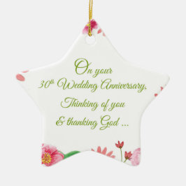 Relieuze bloemen voor 30-jarig huwelijksjubileum keramisch ornament