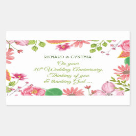 Relieuze bloemen voor 30-jarig huwelijksjubileum rechthoekige sticker