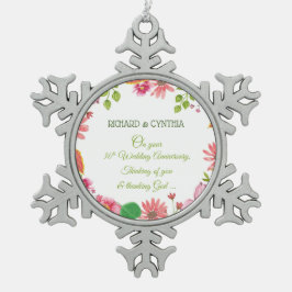 Relieuze bloemen voor 30-jarig huwelijksjubileum tin sneeuwvlok ornament