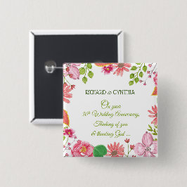 Relieuze bloemen voor 30-jarig huwelijksjubileum vierkante button 5,1 cm