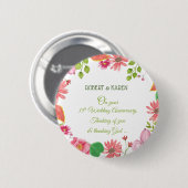 Relieuze bloemen voor 35-jarig huwelijksjubileum ronde button 5,7 cm (Voorkant /achterkant)
