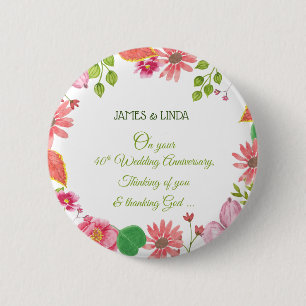 Relieuze bloemen voor 40-jarig huwelijksjubileum ronde button 5,7 cm
