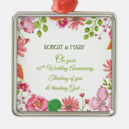 Relieuze bloemen voor 60-jarig huwelijksjubileum metalen ornament