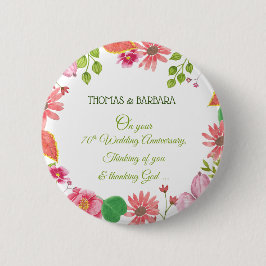 Relieuze bloemen voor 70e trouwdag ronde button 5,7 cm