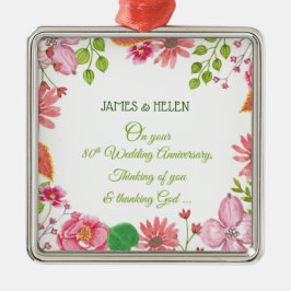 Relieuze bloemen voor 80ste huwelijksverjaardag metalen ornament
