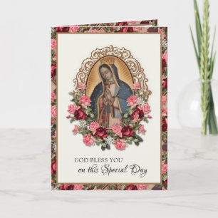 Relieuze Verjaardag Maagd Maria Guadalupe Rozen Kaart
