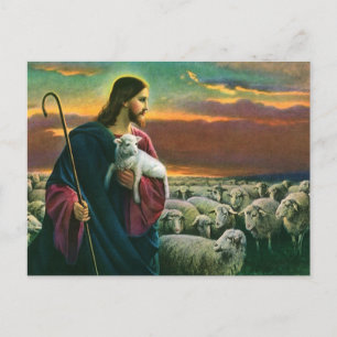  religie, Christus Good Shepherd met koppel Briefkaart
