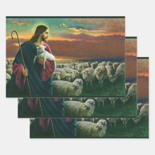 religie, Christus Good Shepherd met koppel Inpakpapier Vel