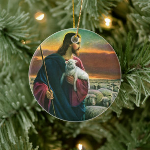  religie, Christus Good Shepherd met koppel Keramisch Ornament