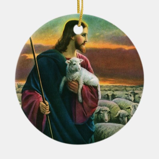  religie, Christus Good Shepherd met koppel Keramisch Ornament (Voorkant)