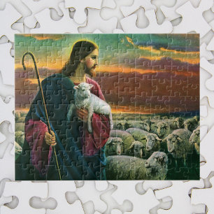 religie, Christus Good Shepherd met koppel Legpuzzel