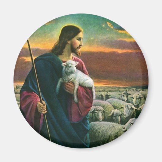  religie, Christus Good Shepherd met koppel Magneet (Voorkant)