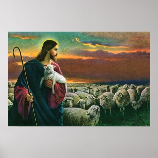  religie, Christus Good Shepherd met koppel Poster (Voorkant)