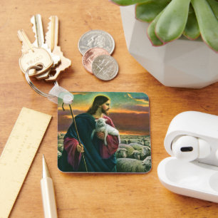 religie, Christus Good Shepherd met koppel Sleutelhanger