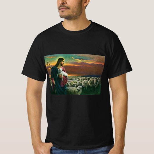  religie, Christus Good Shepherd met koppel T-shirt (Voorkant)