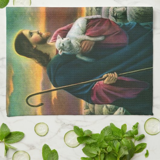  religie, Christus Good Shepherd met koppel Theedoek (Gevouwen)