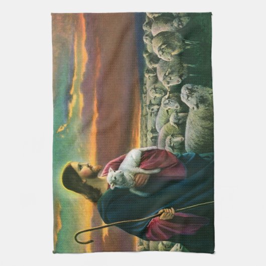  religie, Christus Good Shepherd met koppel Theedoek (Verticaal)