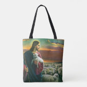  religie, Christus Good Shepherd met koppel Tote Bag (Achterkant)