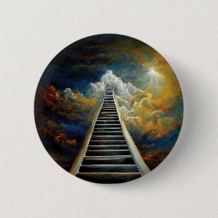 Religie en nabestaandenschildering trappen naar de ronde button 5,7 cm