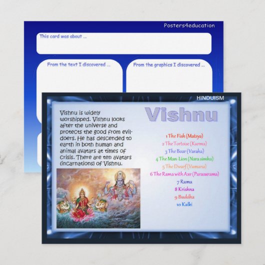 Religie, hindoe Gods, Vishnu Briefkaart (Voorkant / Achterkant)