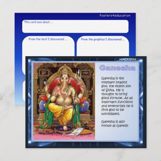 Religie, hindoes, Ganesha Briefkaart (Voorkant / Achterkant)