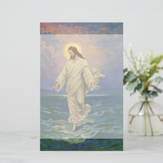  religie, Jezus Christus loopt op water Briefpapier (Staand voorkant)