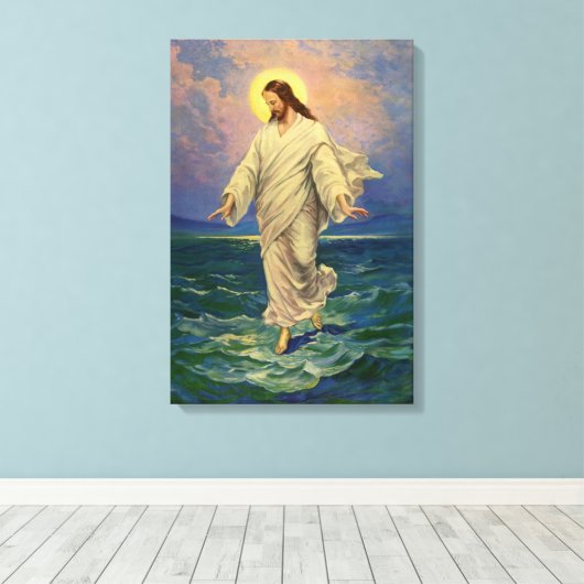  religie, Jezus Christus loopt op water Canvas Afdruk (Insitu (Houten vloer))