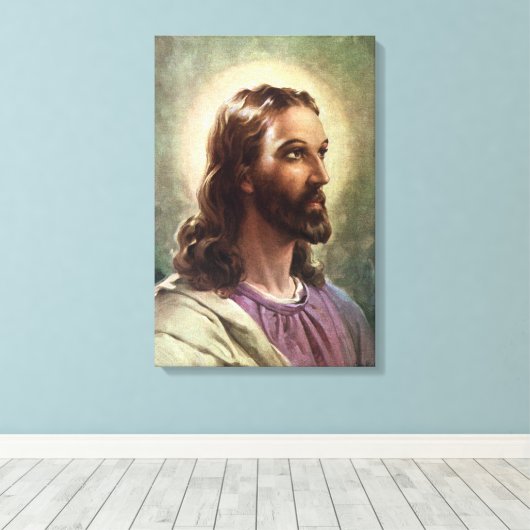 religie, Jezus Christus portret met Halo Canvas Afdruk (Insitu (Houten vloer))
