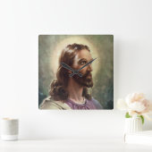 religie, Jezus Christus portret met Halo Vierkante Klok (Huis)