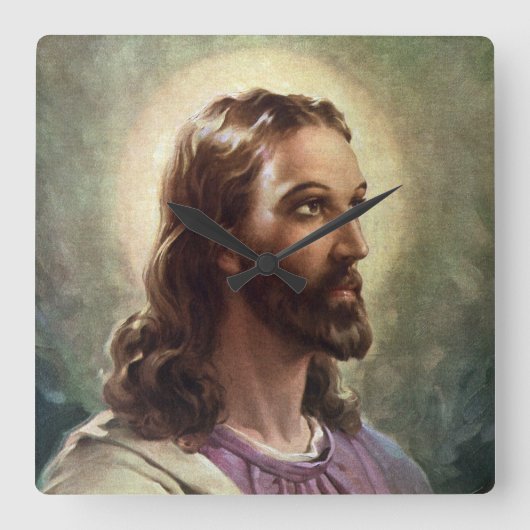 religie, Jezus Christus portret met Halo Vierkante Klok (Voorkant)