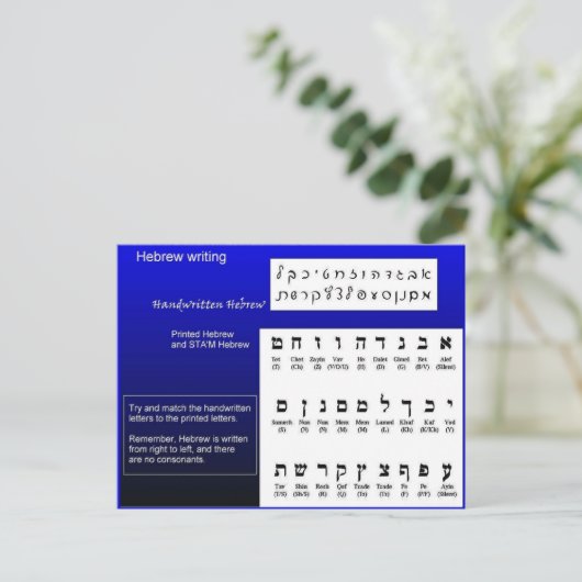 Religie, jodendom, Hebreeuws schrijven Briefkaart (Staand voorkant)