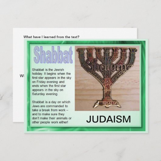 Religie, jodendom, shabbat briefkaart (Voorkant / Achterkant)