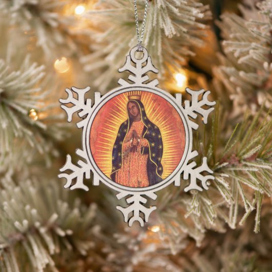 religie Maagd Mary Our Lady of Guadalupe Tin Sneeuwvlok Ornament (Boom)