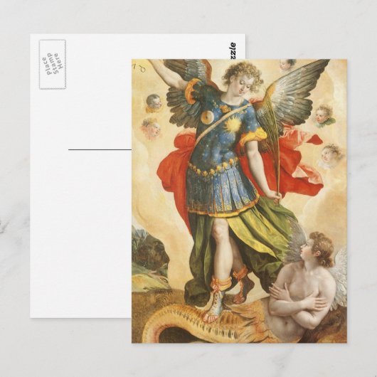  religie, Saint Michael Defeats Lucifer Briefkaart (Voorkant / Achterkant)