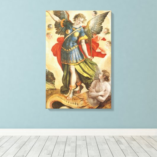 religie, Saint Michael Defeats Lucifer Canvas Afdruk (Insitu (Houten vloer))
