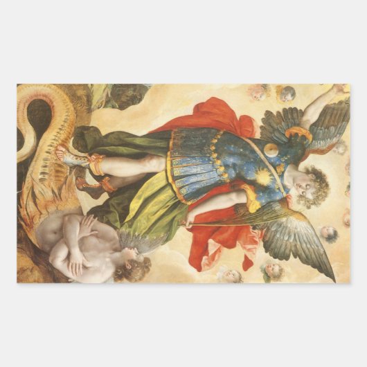  religie, Saint Michael Defeats Lucifer Rechthoekige Sticker (Voorkant)