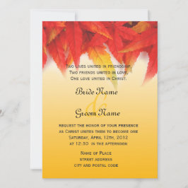 Religie trouwuitnodiging, herfst rode bladeren kaart