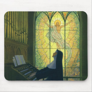 Religie uit het verleden, non die een orgel in de muismat