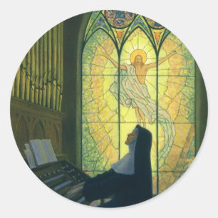 Religie uit het verleden, non die een orgel in de ronde sticker
