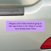 Religie versus spiritualiteit bumpersticker (Op auto)