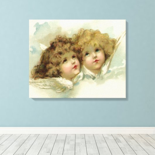  religie, Victoriaans Angels in de wolken Canvas Afdruk (Insitu (Houten vloer))