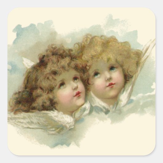  religie, Victoriaans Angels in de wolken Vierkante Sticker (Voorkant)