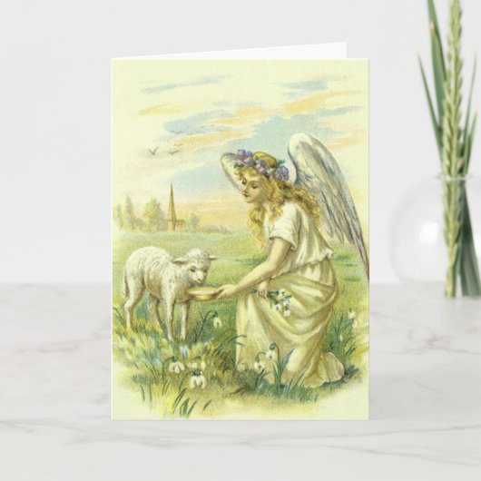 religie, Victoriaans paasengel met Lamb Feestdagen Kaart (Voorkant)