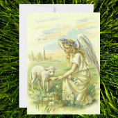  religie, Victoriaans paasengel met Lamb Feestdagen Kaart