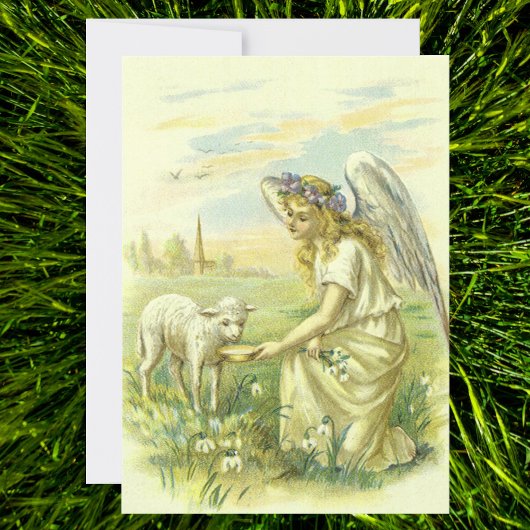  religie, Victoriaans paasengel met Lamb Feestdagen Kaart