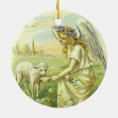  religie, Victoriaans paasengel met Lamb Keramisch Ornament (Achterkant)